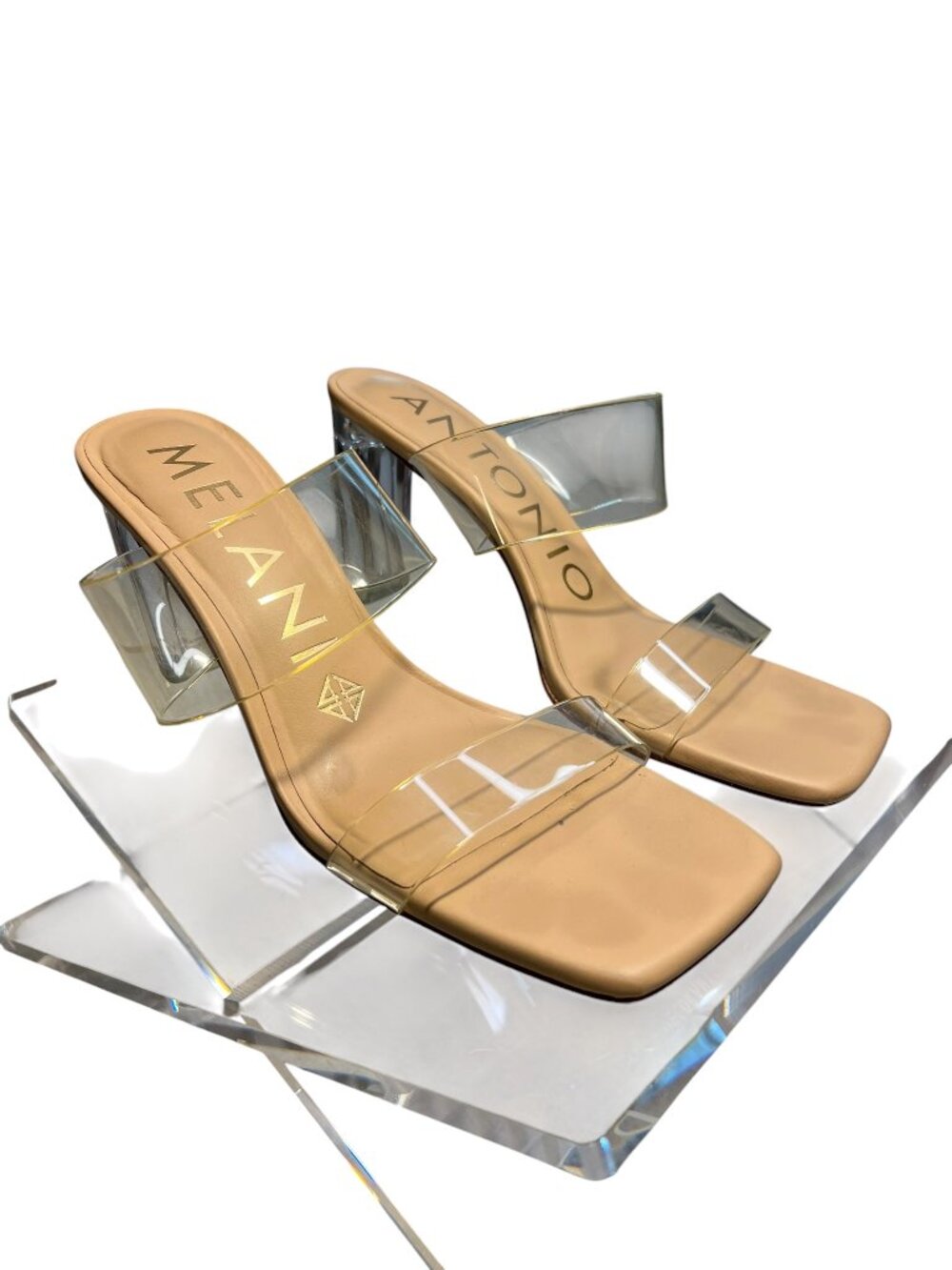 Antonio Melani Clear Double Strap Acrylic Heel Sandals | Size 8.5